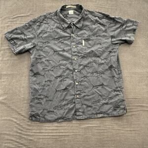 Columbia River Lodge Shirt Men 2XL Gray AOP Fish Print Cotton Outdoors Fishing.